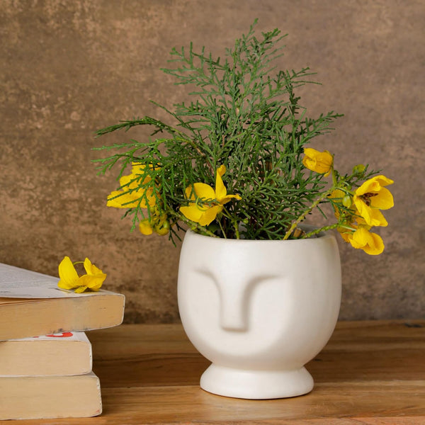White Human Face Ceramic Planter - The Earth Store - Planter